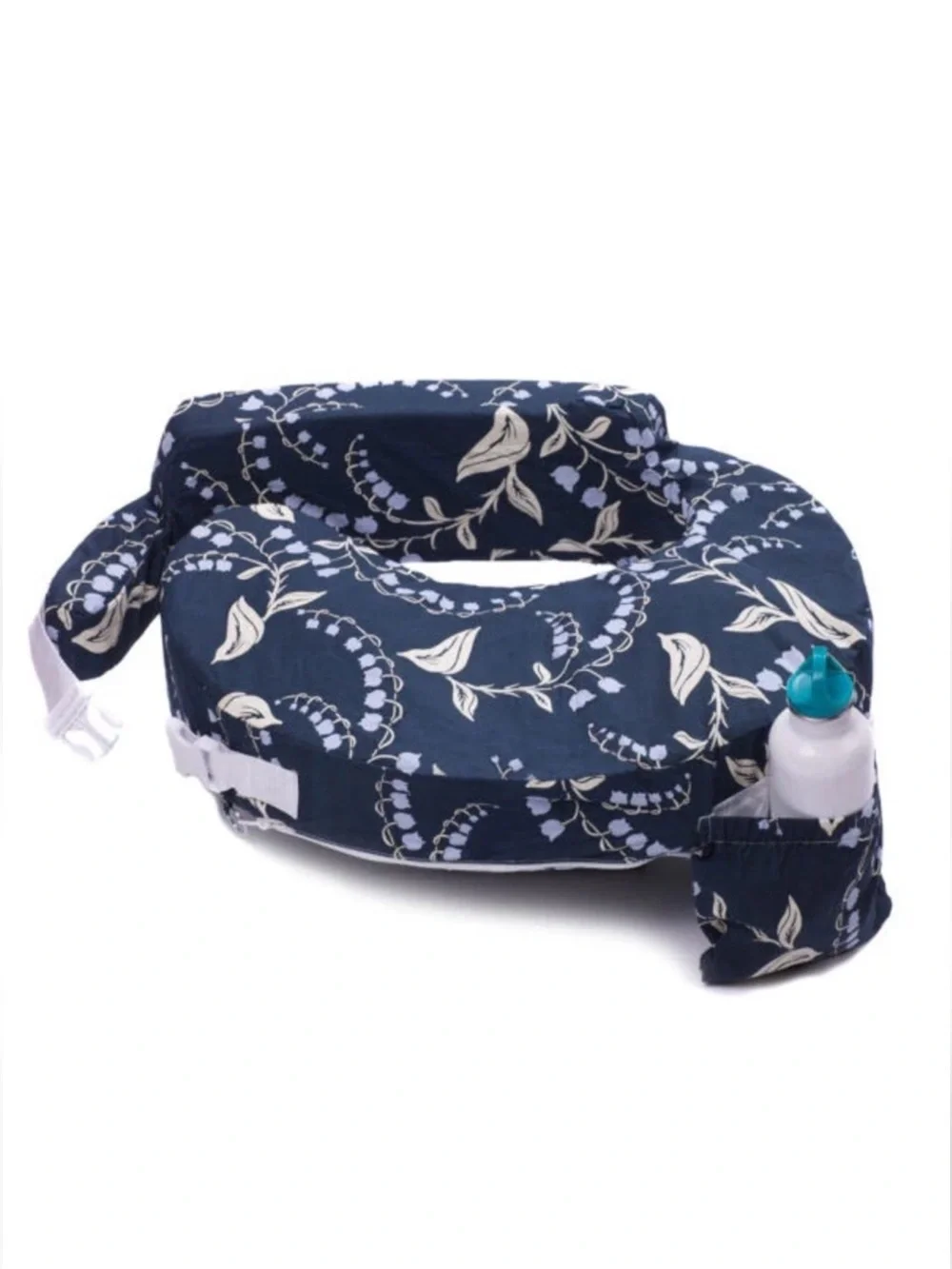 Navy Floral Feeding Support Bib with Bottle Pocket